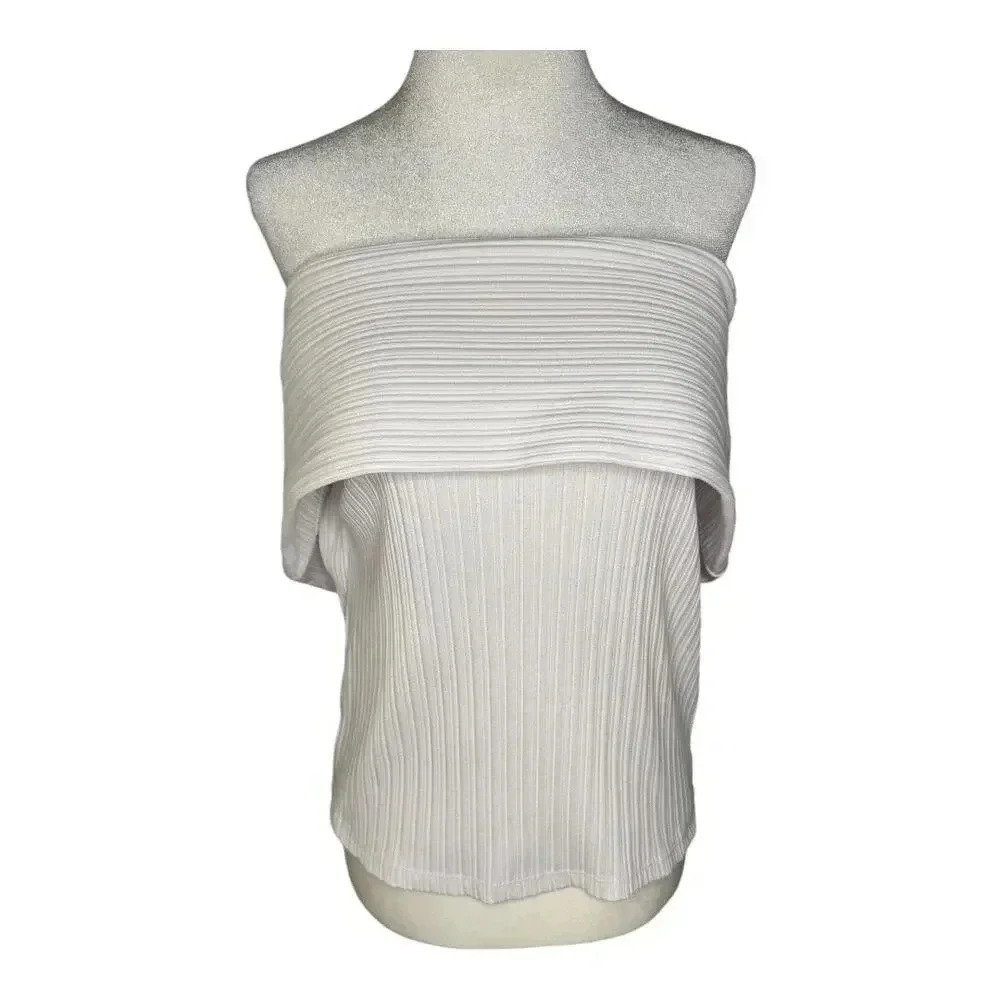 NEW Madewell Women’s Large Eyelet White Ribbed‎ Off-The-Shoulder Top NWT - Picture 2 of 7